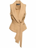 ALBERTA FERRETTI Linen Blend Belted V-neck Vest