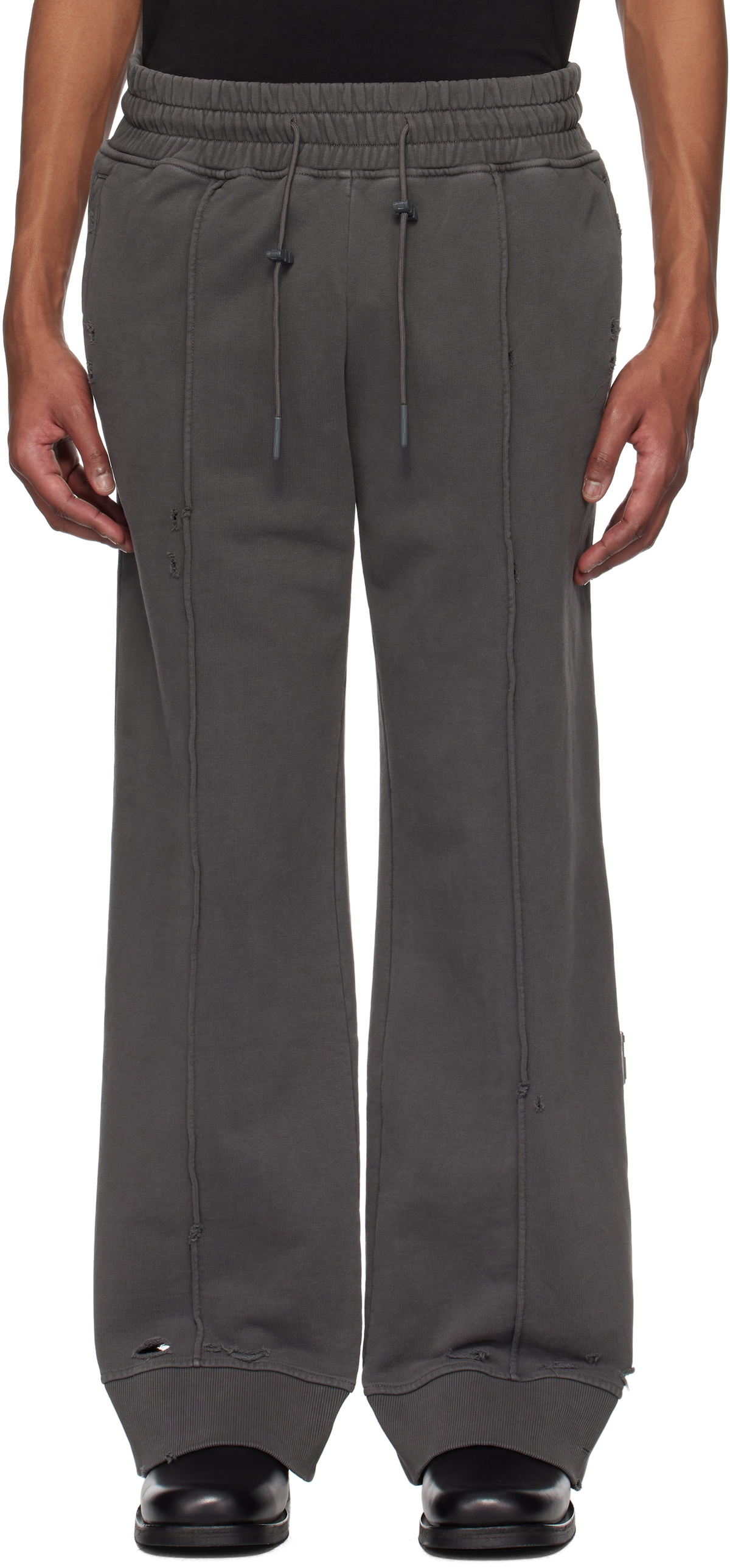 C2H4 Gray Staff Uniform Asymmetric Agitator Distressed Sweatpants