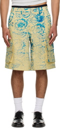 Stanley Raffington SSENSE Exclusive Yellow & Blue Floral Printed Cargo Shorts