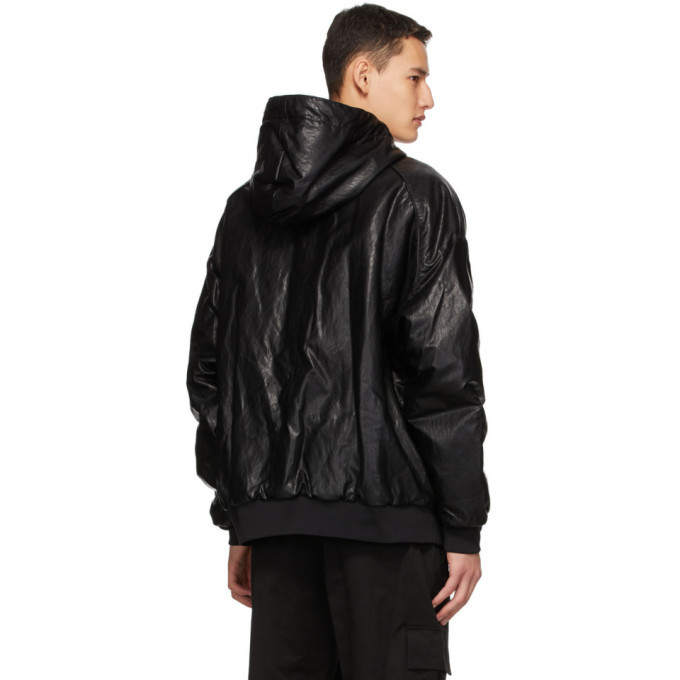 Juun.J Black Faux-Leather Bomber Jacket Juun.J