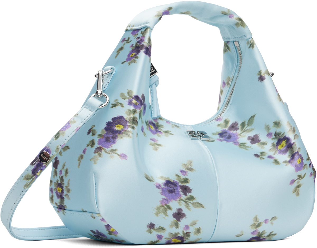 GANNI Blue Printed Satin Mini Bag