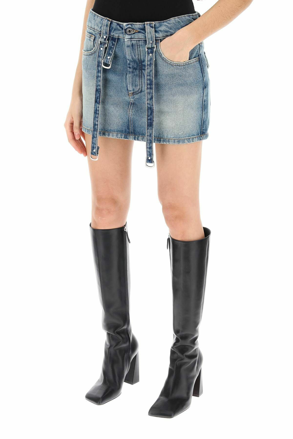 OFF-WHITE denim mini skirt with straps Light blue Off-White