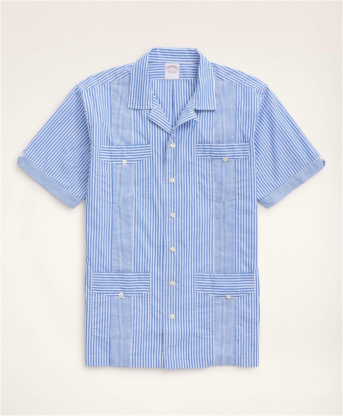 Photo: Brooks Brothers Men's Guayabera Poplin Short-Sleeve Shirt Stripe | Blue/White