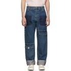 JW Anderson Blue Shaded Multi-Pocket Jeans