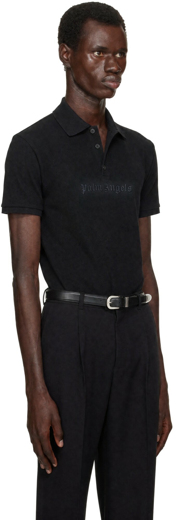 Palm Angels Black Logo Spray Regular Polo