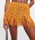 Roberta Einer Beaded fringed cotton miniskirt
