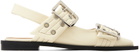 GANNI White Wide Welt Buckle Ballerina Flats