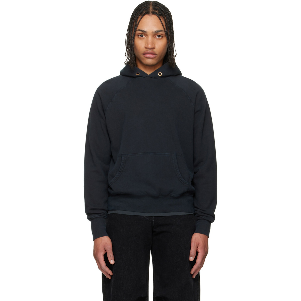 Les Tien Black French Terry Classic Raglan Hoodie