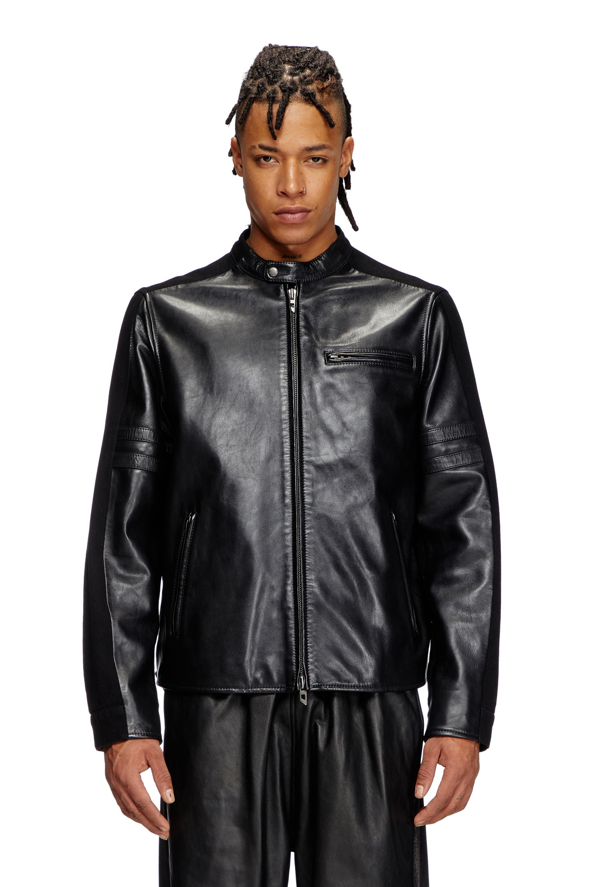 Diesel Hybrid denim and leather jacket - Leather jackets Mens in