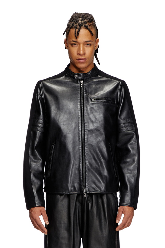 Photo: Diesel Hybrid denim and leather jacket - Leather jackets Mens in Black