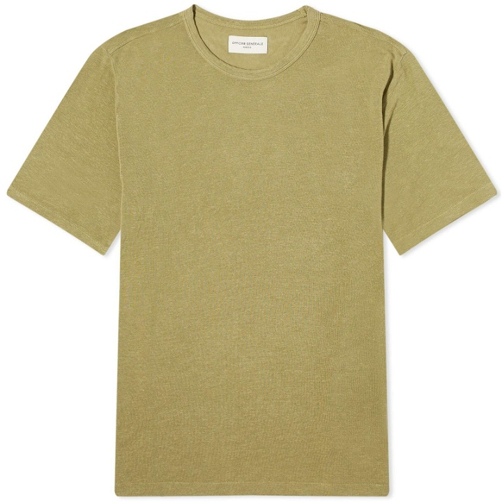 Photo: Officine Generale Men's Officine Générale Pigment Dyed Linen T-Shirt in Cardamome