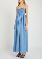 Faithfull The Brand Presa Pinstriped Cotton Maxi Dress Blue