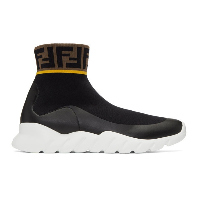 Photo: Fendi Black and White Tech Knit Forever Fendi High-Top Sneakers