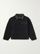FrizmWORKS - Leather-Trimmed Distressed Padded Cotton-Canvas Jacket - Black