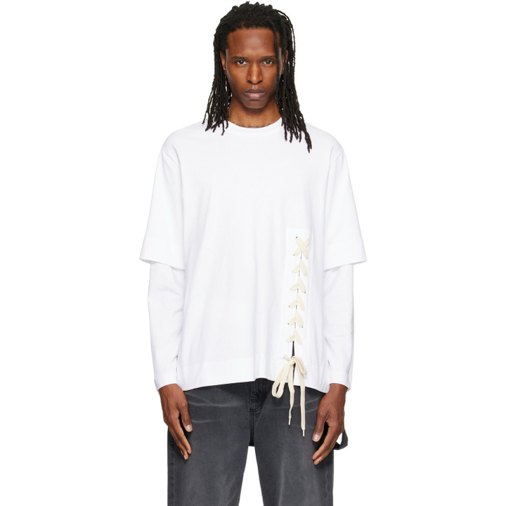 Photo: Simone Rocha White Lace Up Hem Layered Long Sleeve T-shirt