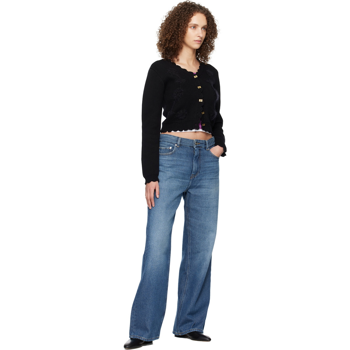 GANNI Black Crochet Appliqué Cardigan