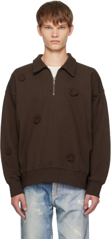 Photo: Song for the Mute Brown Daisy Quarter Zip Sweatshirt