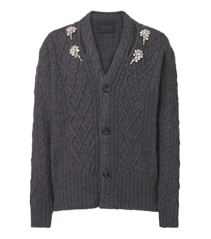 Photo: Simone Rocha Cable-knit embellished virgin wool cardigan