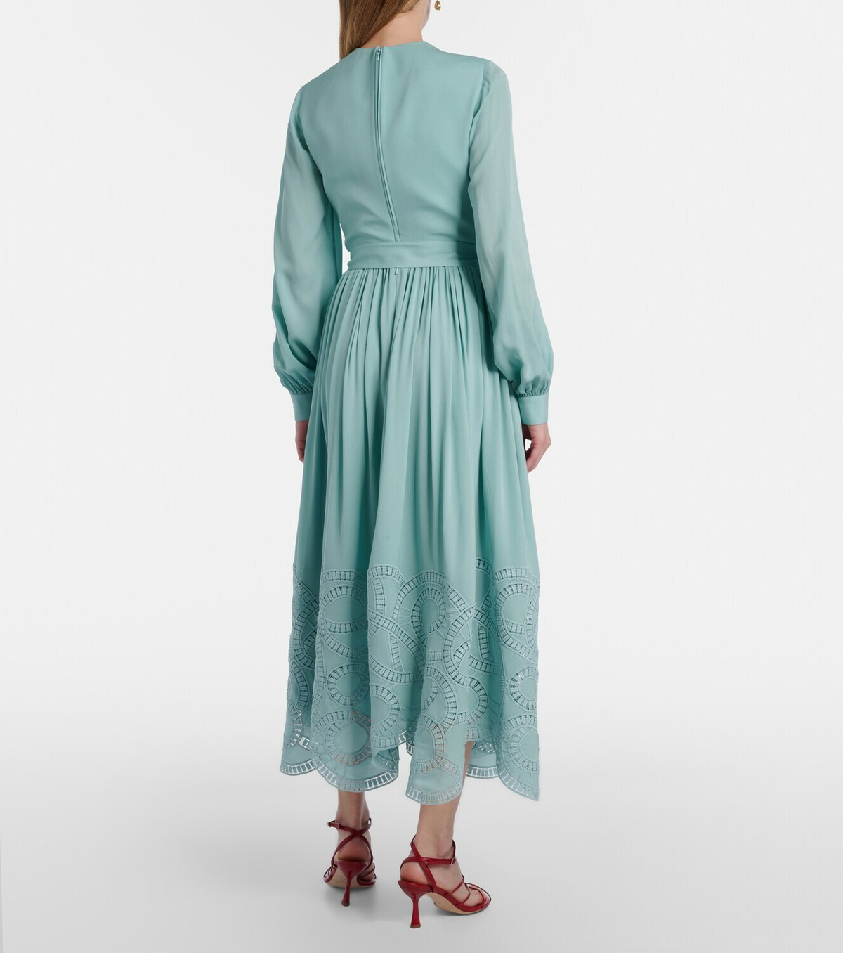 Elie Saab Lace-trimmed silk-blend midi dress