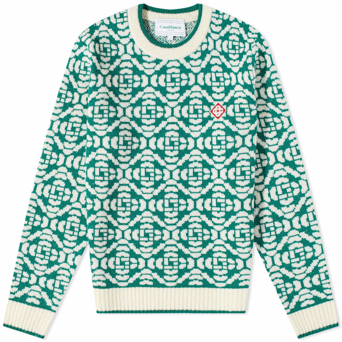 Casablanca Men's Monogram Crew Knit in Green Casablanca