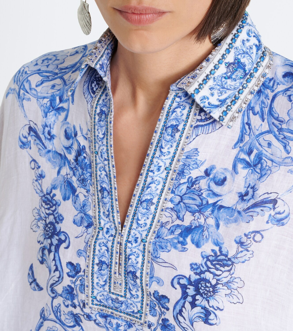 Camilla Floral crystal-embellished linen kaftan