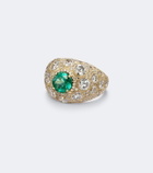 Suzanne Kalan 18kt gold ring with diamonds and emerald