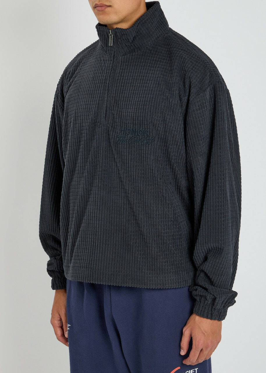 Honor The Gift Textured Knit Quarter-zip Sweatshirt Black
