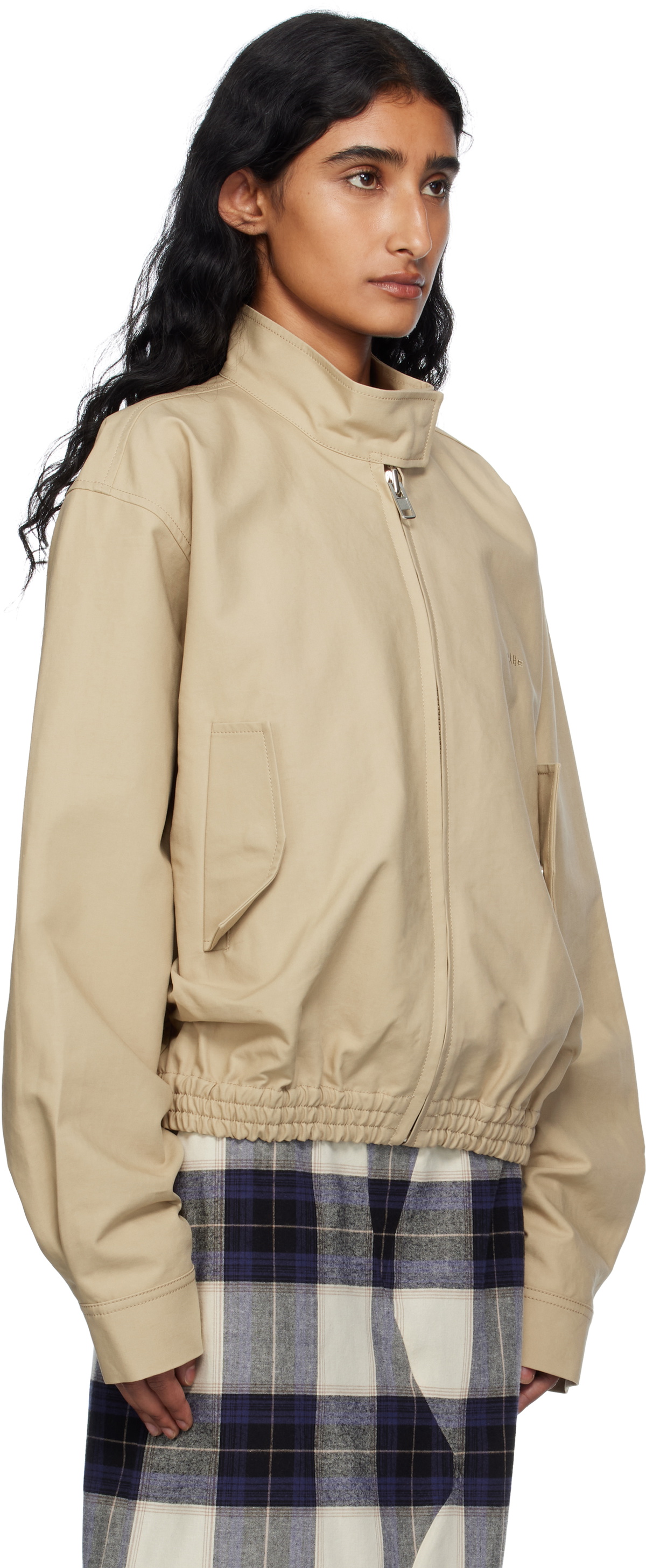 Pushbutton Beige Stand Collar Blouson Jacket