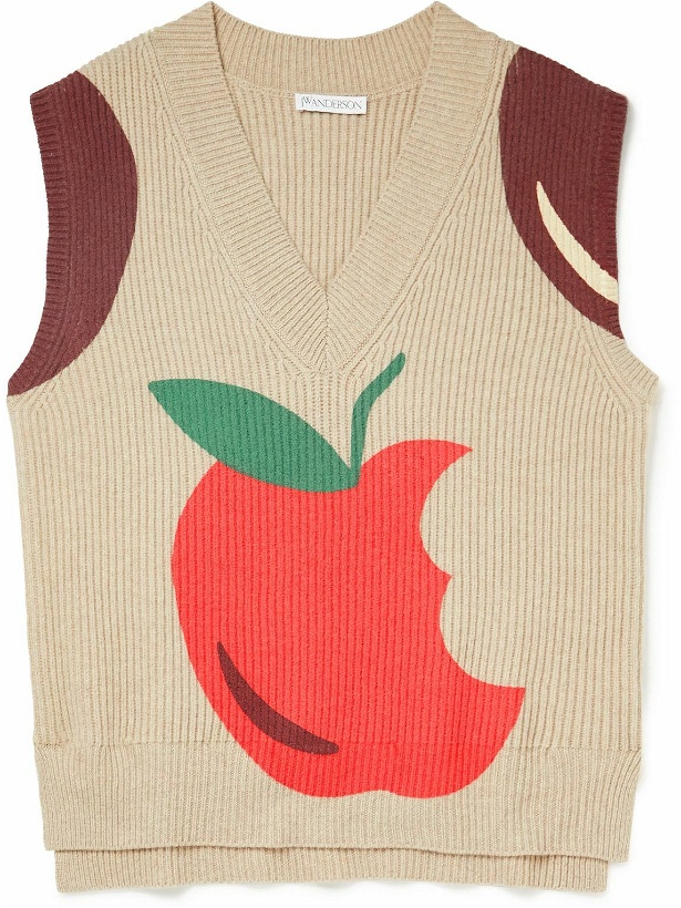 Photo: JW Anderson - Printed Ribbed Merino Wool Sweater Vest - Neutrals