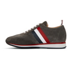 Thom Browne Grey Suede Stripe Sneakers