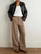 LOEWE - Leather-Trimmed Prince of Wales Checked Wool Trousers - Neutrals