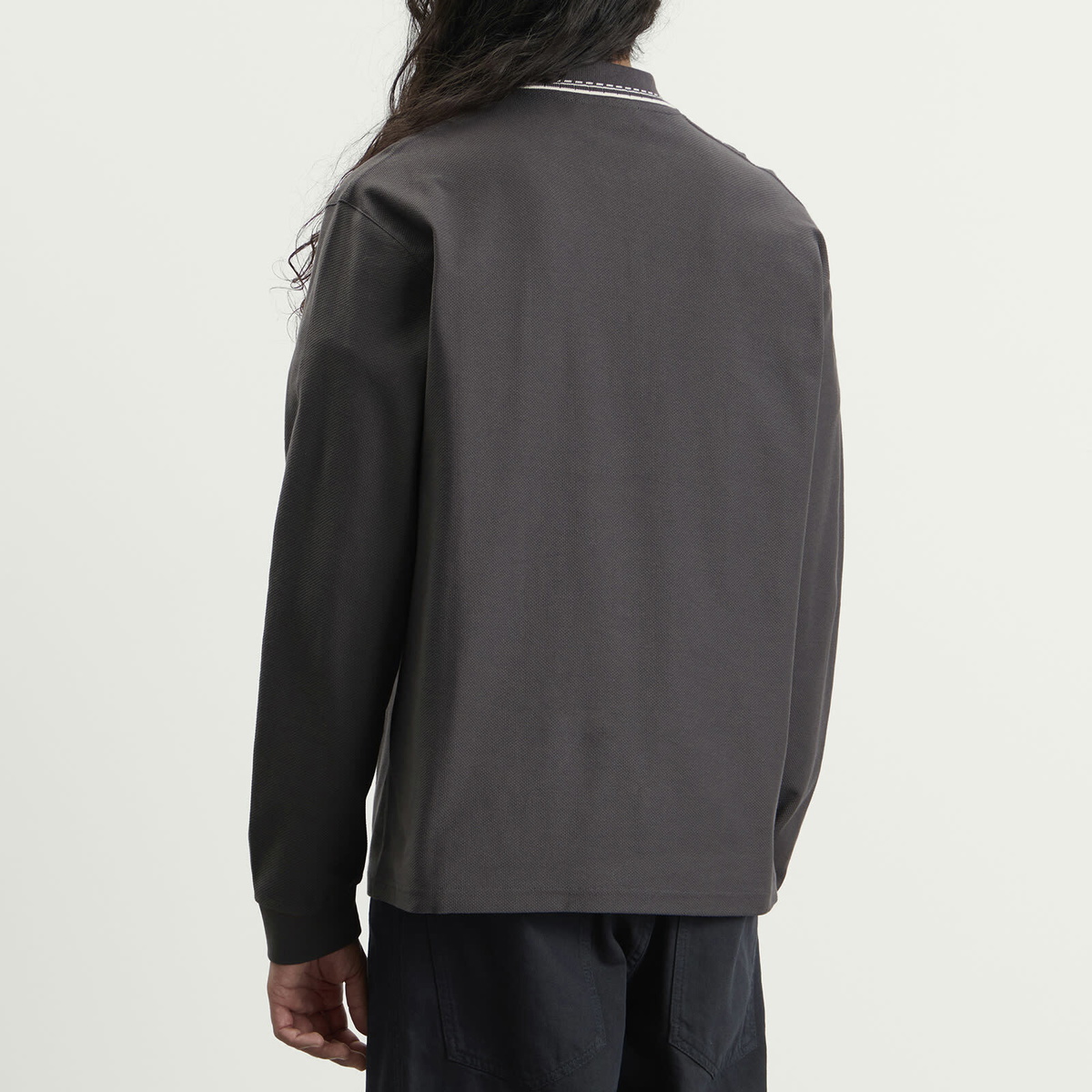Palmes Men's Panel Longsleeve Zip Polo in Charcoal
