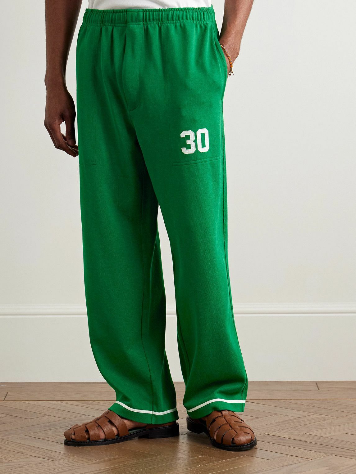 BODE - Sophomore Straight-Leg Appliquéd Cotton and Lyocell-Blend Jersey Sweatpants - Green