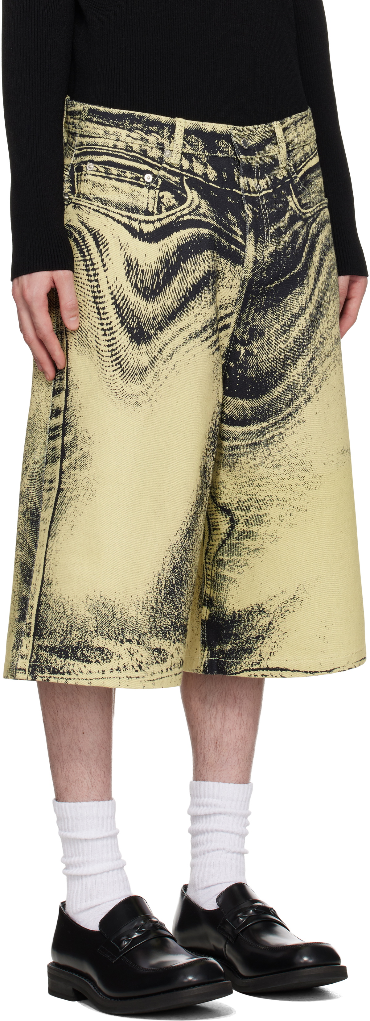 CAMPERLAB Yellow & Black Distorted Denim Shorts
