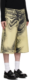 CAMPERLAB Yellow & Black Distorted Denim Shorts
