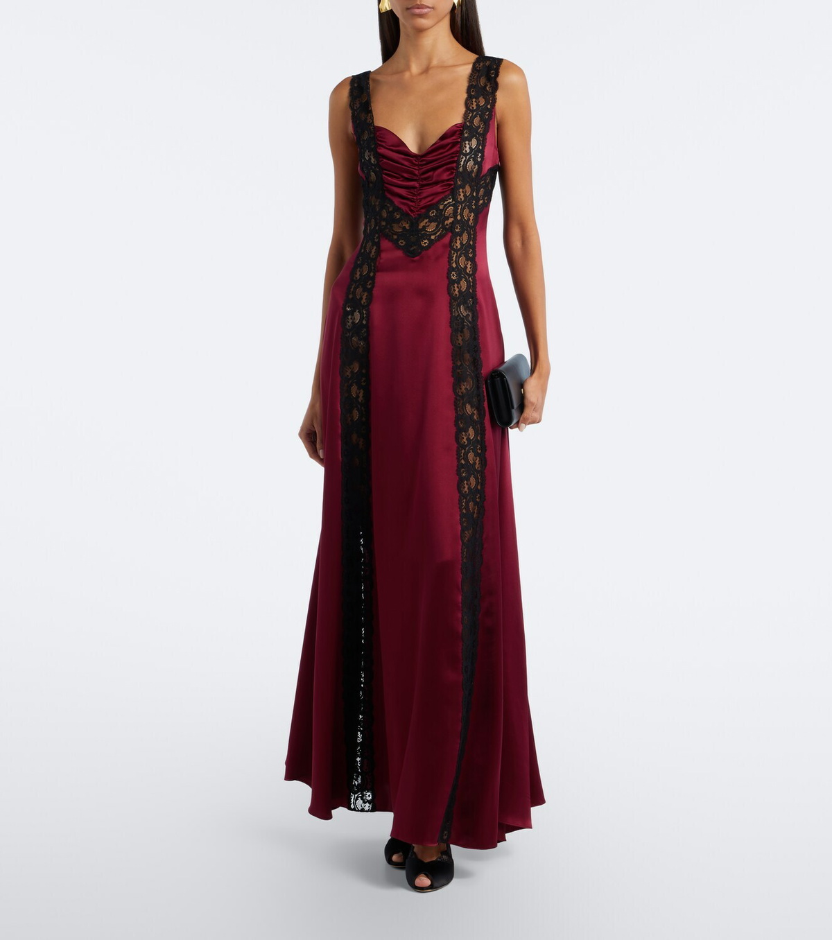 Rodarte Ruched lace-trimmed silk satin gown