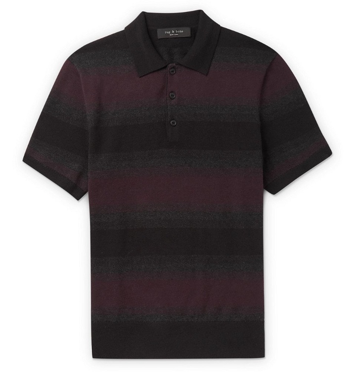 Photo: rag & bone - Striped Cotton and Cashmere-Blend Polo Shirt - Burgundy