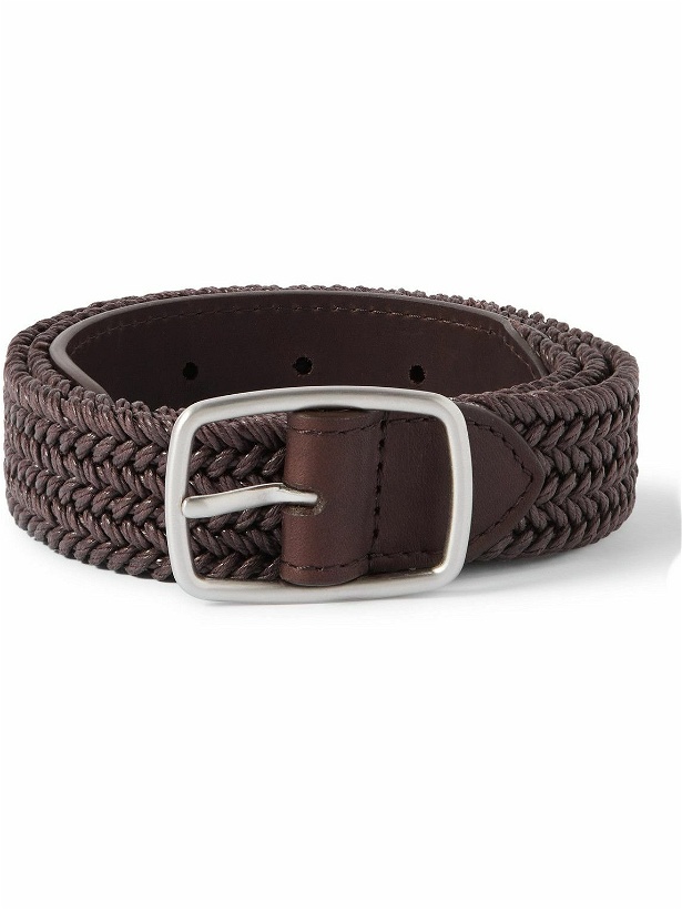 Photo: Loro Piana - 3cm Leather-Trimmed Woven Cotton Belt - Brown