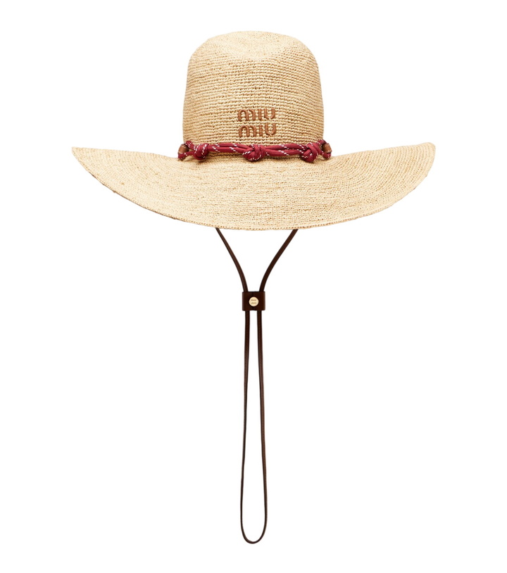 Photo: Miu Miu Leather-trimmed raffia sun hat