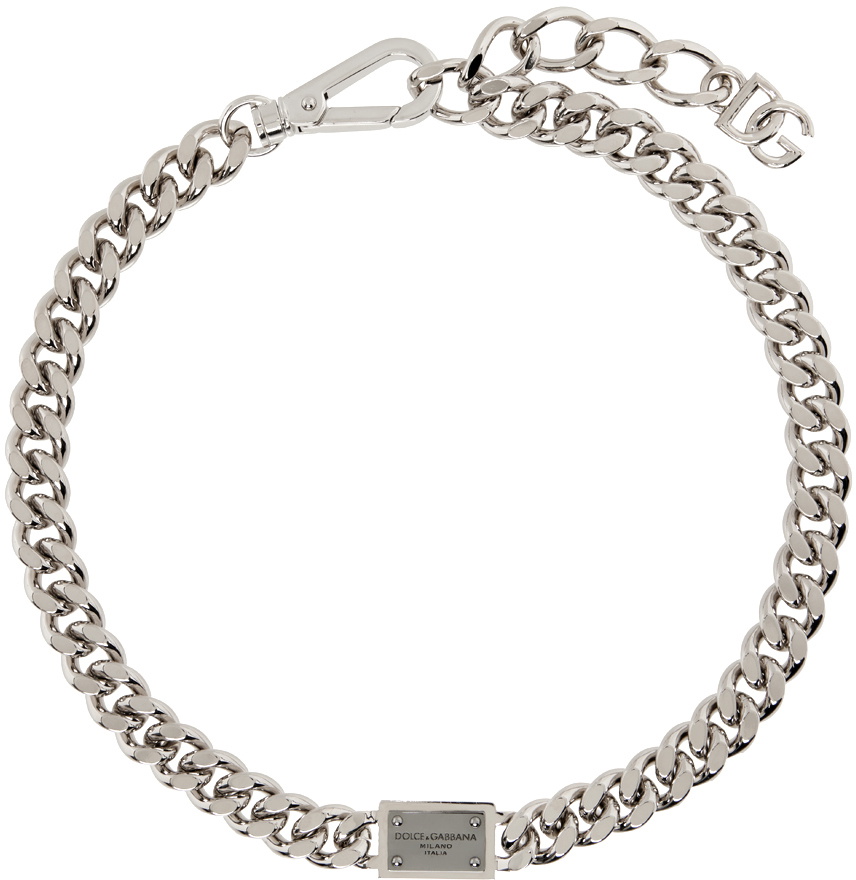 Dolce&Gabbana Silver Logo Plaque Necklace