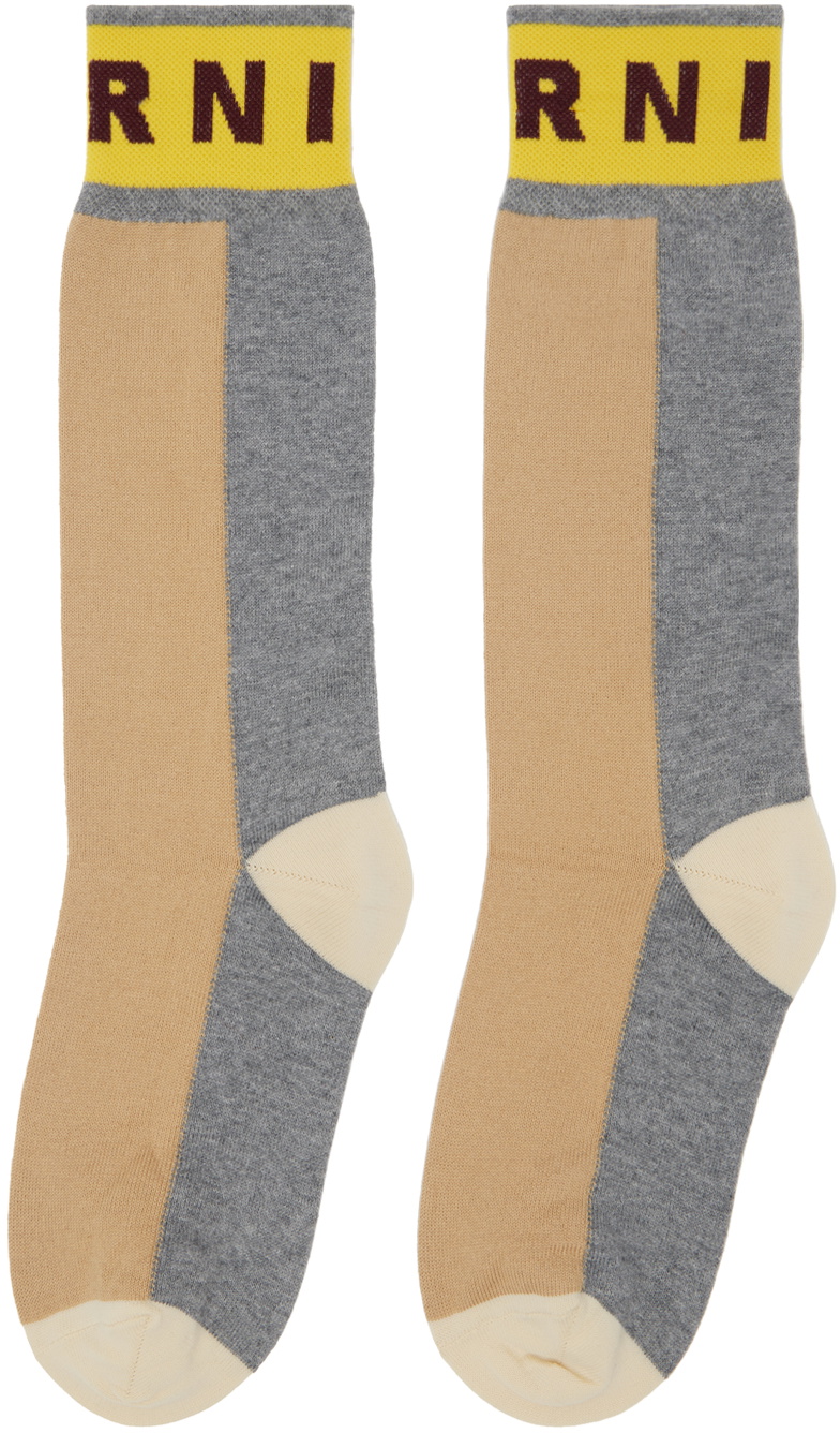 Marni Brown & Gray Colour-Block Cotton Socks