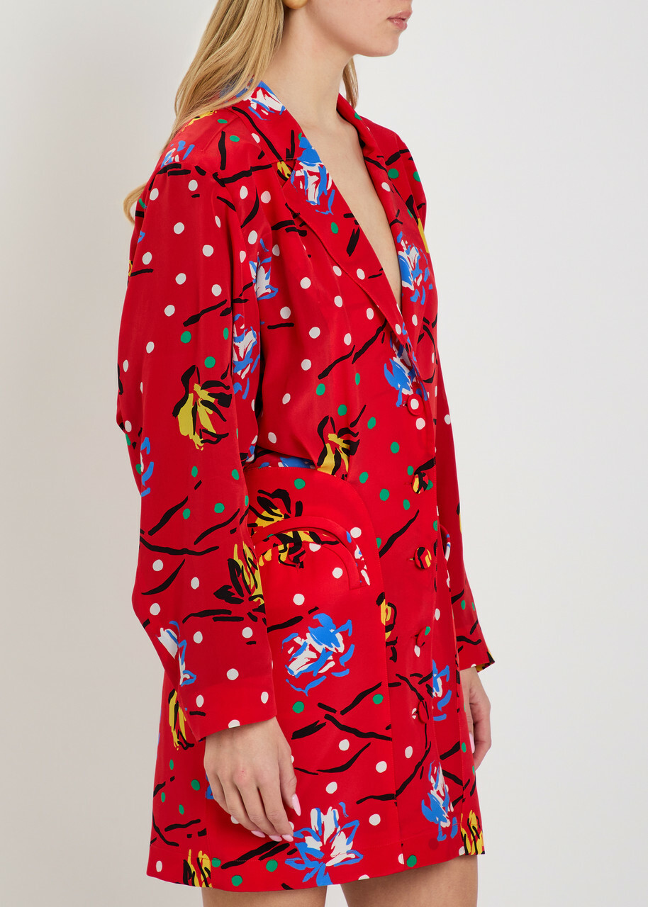 Blaze Milano Honeybelle Printed Silk Mini Shirt Dress Red