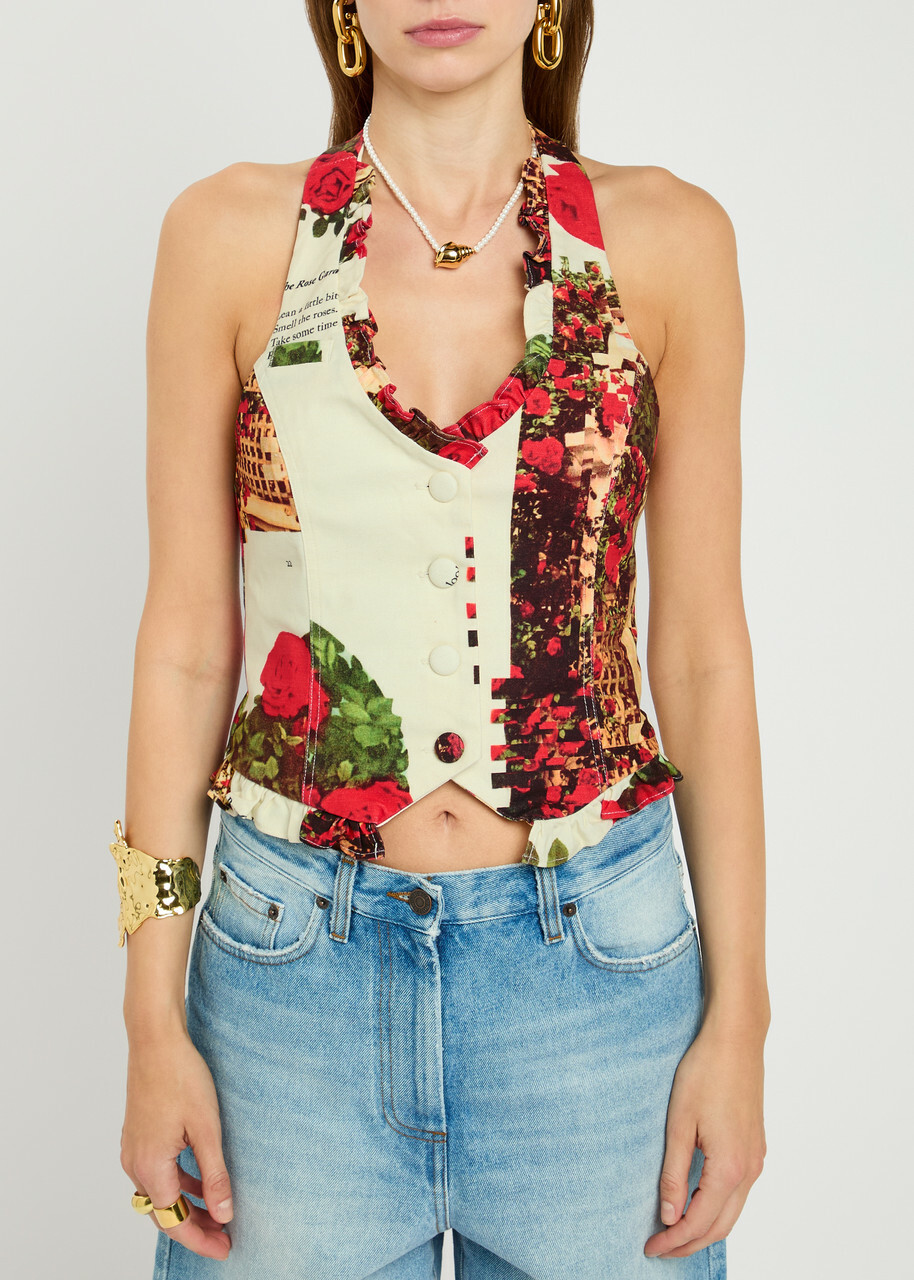 House OF Sunny The Rose Garden Printed Canvas top White