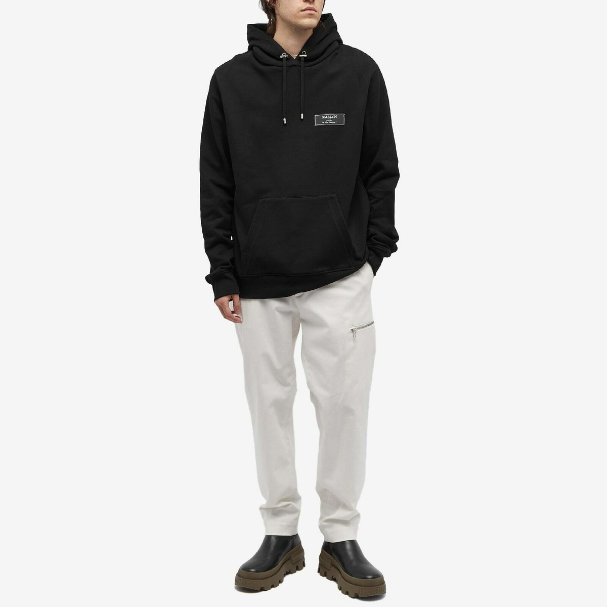 Balmain Men's Label Hoodie in Black Balmain