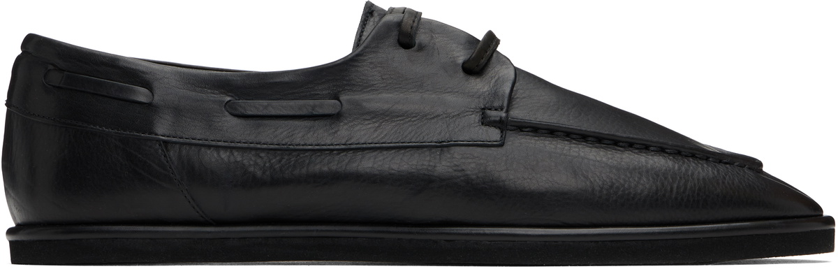 AURALEE Black Soft Leather Deck Shoes Auralee