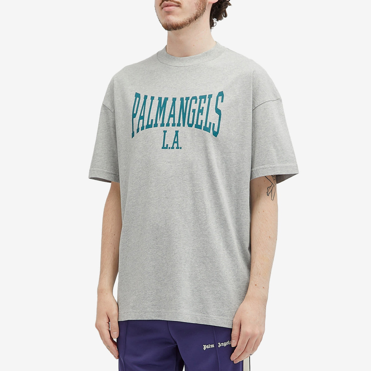 ★人気★【Palm Angels】COLLEGE CLASSIC T-SHIRT Palm Angels Men's College Classic T-Shirt in Grey Palm Angels