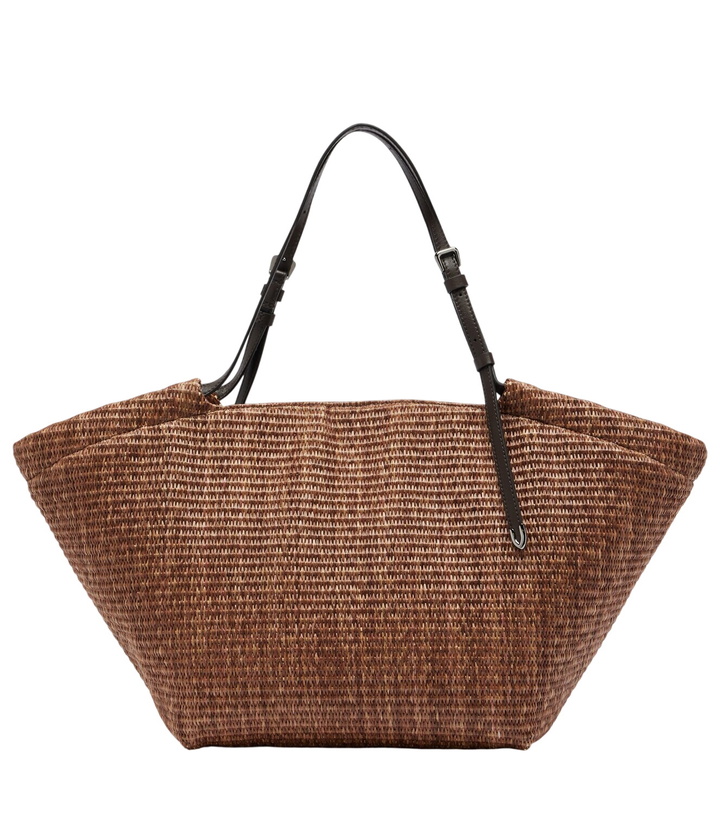 Photo: Brunello Cucinelli Large leather-trimmed raffia-effect tote bag