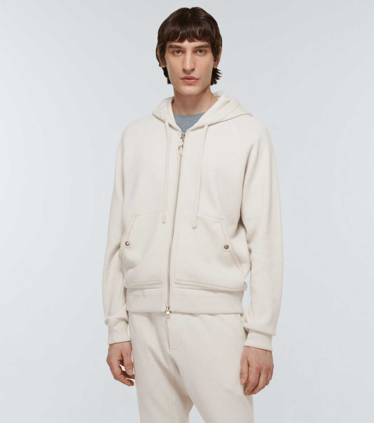 【送料&関税込】Tom Ford Cream Hoodie TOM FORD - Slim-Fit Cotton-Blend Jersey Zip-Up Hoodie - Blue