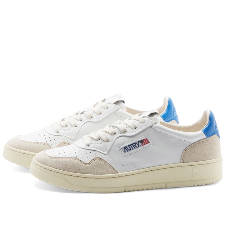 Photo: Autry Men's 01 Low Leather and Suede Sneakers in White/Blue