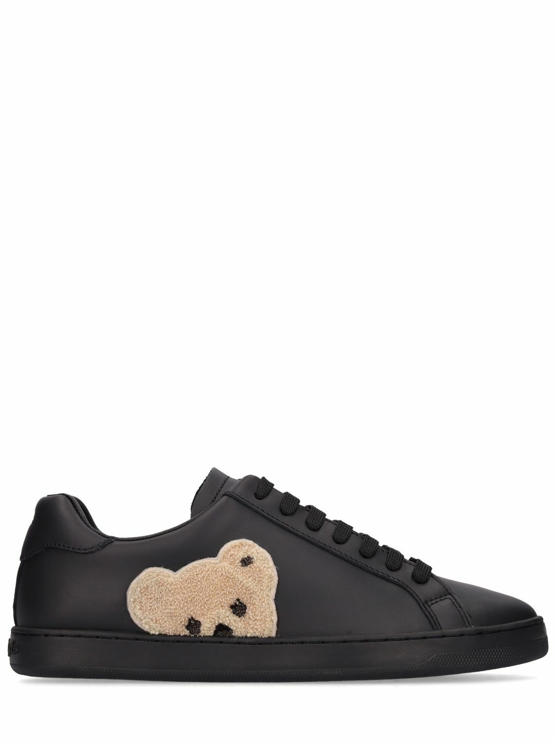 Photo: PALM ANGELS 20mm Teddy Bear Tennis Leather Sneakers